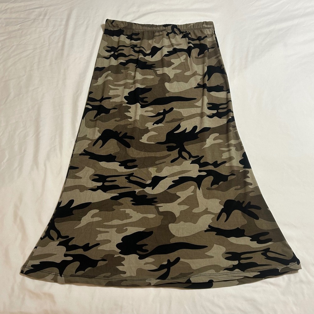 Hot Kiss Camouflage Maxi Skirt Green Brown Camo Elastic Waist IMSK3841 Medium